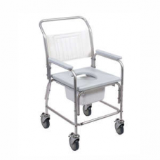 Commode Chair with Wheels (Height Adjustable) - Aluminium
